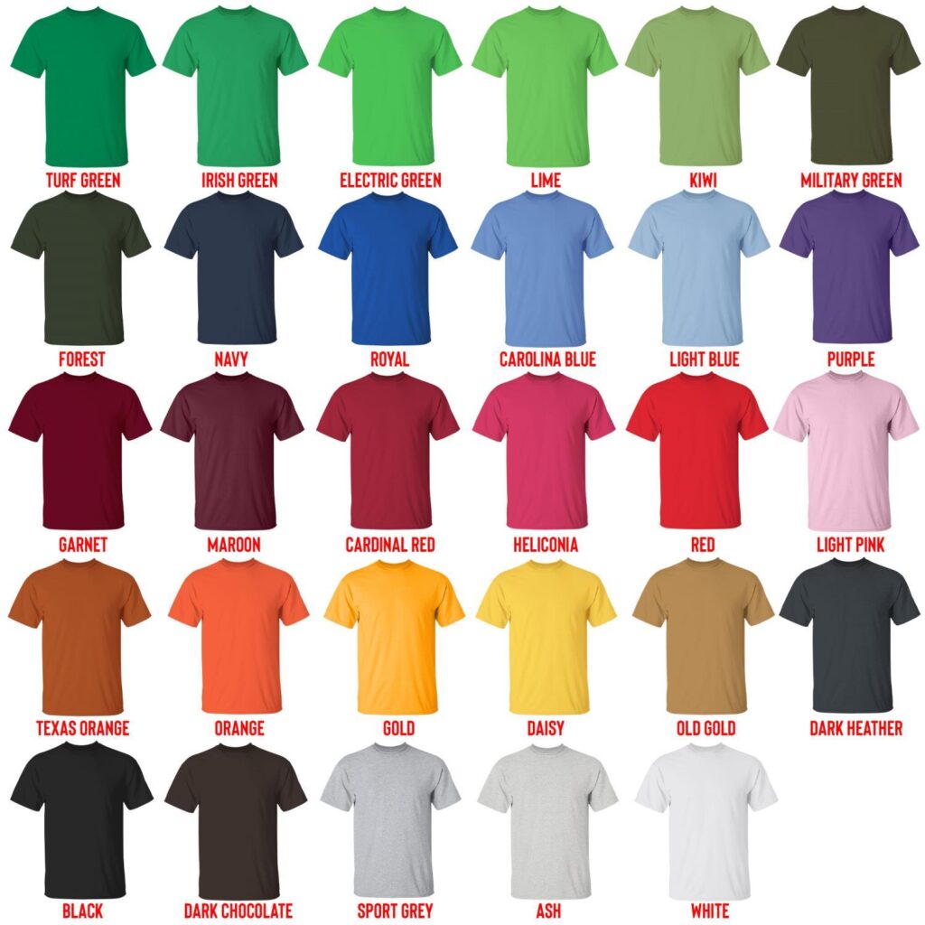 t shirt color chart - My Melody Store